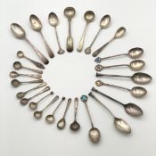 A collection of twenty five silver spoons, all hallmarked, one early silver plate L.12cm (
