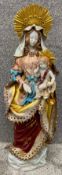 A hand decorated ceramic Renaissance stylised Madonna and Child, with marks to base and signed