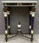 A 19th century French ormolu and Champlevé enamelled side or console table with a marble top. H.80