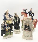 A collection of five 19th century flatback figures: Dick Turpin, Wesley etc. H.37cm (largest).