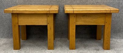 A pair of contemporary oak side/coffee tables. H.51 W.60 D.60cm