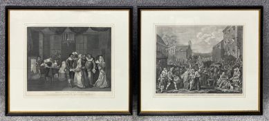 After William Hogarth (1697-1764), a pair of large engravings. Both framed and glazed. H.67 W.