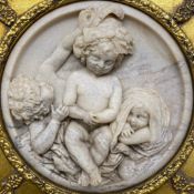 After Edward William Wyon, a marble relief titled 'Children at Play', set in a gilt frame. H.29 W.