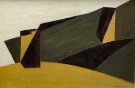 Winifred Francis (1915-2005), a signed acrylic on canvas, abstracted landscape. H.44 W.64cm