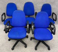 Five modern office/operators desk chairs with adjustable heights. H.100cm (largest)