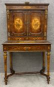 A continental ormolu mounted Louis XVI style two section Bonheur Du Jour with burr walnut veneer and