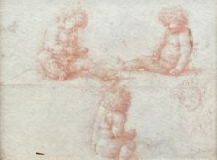 After Francesco Bacchiacca (1494-1557), a sepia stipple print 'Three Studies of a Child', in a