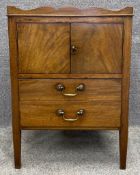 A Georgian mahogany tray top night cabinet with square tapering legs and brass handles. H.79 W.57