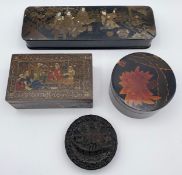 A collection of Japanese, Chinese and Indo-Persian lacquered boxes, the Japanese box having a