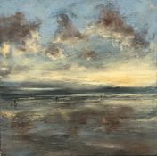 Angela Findlay, oil, mud, sand on canvas; Dancing Clouds, signed with label to reverse. H.60 W.
