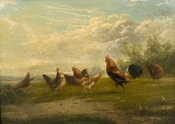 Thomas Gooch (1750-1802), an 18th century oil on panel titled 'Chickens', in a carved gilt frame,