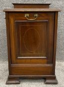 An Edwardian mahogany and satinwood strung coal purdonium with lift-out zinc liner. H.57 W.40 D.38cm