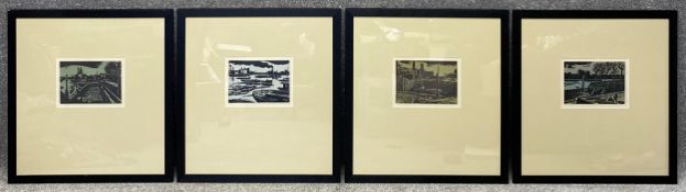 Hellmuth Weissenborn (German 1895-1982), a set of four linocuts titled 'Battersea Reach', 'Chelsea