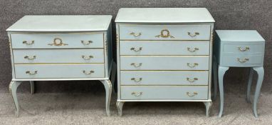 Three pieces of French style contemporary painted furniture on cabriole supports