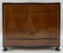 A 19th century French walnut decanter box with satinwood and ebonised crossbanding and marquetry