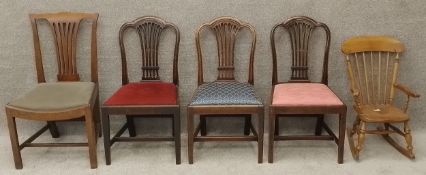 Five chairs to include three Georgian mahogany and one 19th century oak and a child's beech and