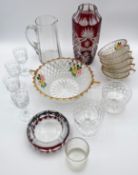 A collection of vintage cut glass to include a Bohemian vase and ashtray, the ashtray having an