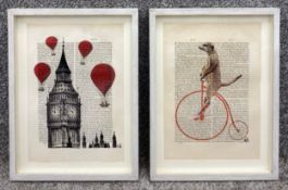 Fab Funky (Kelly Stevens-McLaughlan), a pair of signed original mixed media drawings/paintings