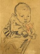 An old master style charcoal and red chalk sketch of a baby, indistinctly signed. Framed and glazed.