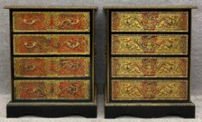 A pair of late 19th century brass and tortoiseshell Boulle inlaid chests of four drawers of small