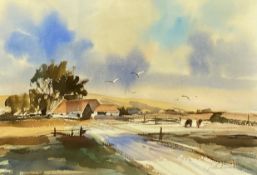 John Lawrence (b.1934), a signed watercolour, rural landscape, framed and glazed. Frame H.54 W.72
