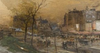 Eugene Louis Gillot (1869-1925), a signed charcoal and watercolour on paper titled 'Boulevard in