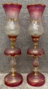 A pair of vintage 19th century style cut glass table lamps with gold painted decoration. H.69cm (