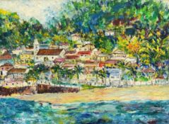Oil on board, Taboga Island, Panama, signed Darling. Titled, dated and signed Sarah Darling to the