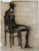 A framed and glazed charcoal study, seated man, signed Halliday and dated '08. H.73 W.58cm.
