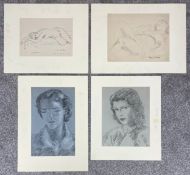 Adrian Daintrey (1902-1988), two signed nude studies in pen and pencil, along with two female