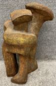 A mid century stone glazed ceramic figure group in a cubist manner. H.53cm.