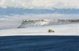 Oil on canvas: Arctic Trading Post, signed John Webster with gallery labels to the reverse. H.67 W.