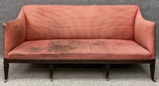 An Edwardian walnut canape sofa on square tapering supports. H.81 W.171 D.74cm