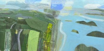 Fiona Millais (b.1960), acrylic on canvas; Fragments of Coast, signed. Framed. H.43 W.78cm.
