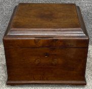 A Georgian mahogany decanter box with oak lined fitted interior with twin brass carrying handles