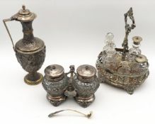 A 19th century silver plated ewer with classical battle scenes in relief marked Drummond Glasgow