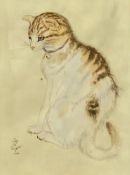 In the manner of Leonard Tsuguharu Foujita (1886-1968), a signed watercolour study of a cat. Dated
