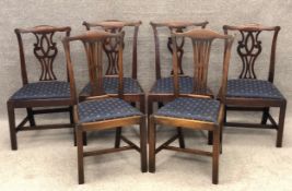 A matched set of six Georgian style mahogany chairs. (One damaged as seen). H.96cm (largest).