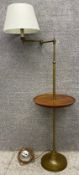 A vintage brass and walnut articulated reading or standard lamp fitted with undertier. H.137cm.