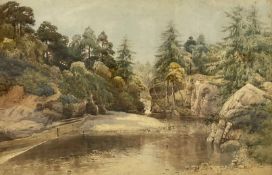 Frederick Tucker (1860-1935), a large gilt framed and glazed watercolour, mountainous riverscape,