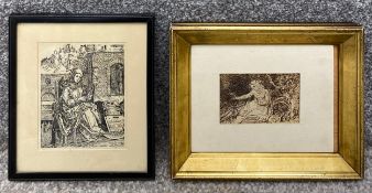 After Durer, a pen and ink study and another similar study of a classical figure, both framed and