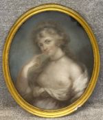 A 19th century framed and glazed pastel portrait of a classically styled woman, in a gilt frame.