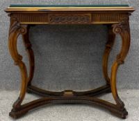 A 19th century carved rosewood centre table with black marble pietra dura inlaid top with birds,