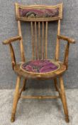 A late 19th century beech framed stick back armchair with makers stamp.H.86cm