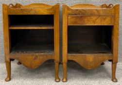 A pair of 19th century walnut bedside cabinets on cabriole supports. H.71 W.50 D.39cm.