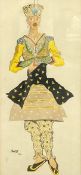 In the manner of Leon Bakst, a pencil and watercolour costume design study, signed, framed and