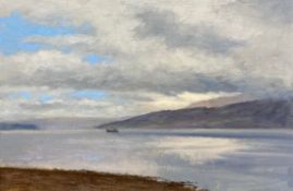 John Webster (1932-2020), oil on board; Cloud Break, Loch Fyne, signed with gallery label to the