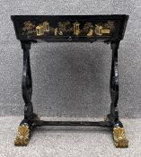 A late 19th century Japan lacquered fitted sewing table with hand gilded decoration. H.71 W.63 D.