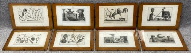 A set of eight engravings, Ancient Roman items, designs and motifs. H.35 W.50cm.