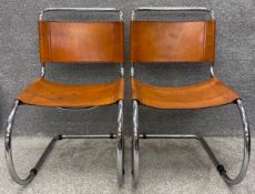 A pair of vintage Mies van der Rohe designed MR10 chairs, leather and cantilevered chrome frame. H.